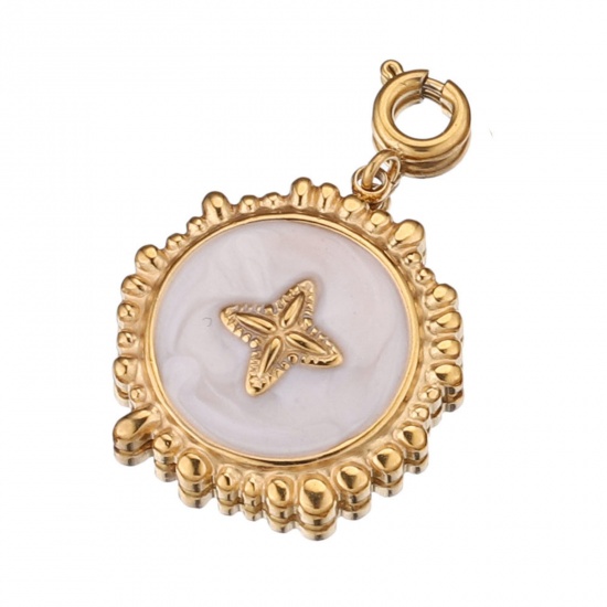 Imagen de 304 Acero Inoxidable & Gema Clip en Charms Para Vintage Charm Pulseras Ronda Chapado en Oro de 18K Blanco 18mm x 16mm, 1 Unidad