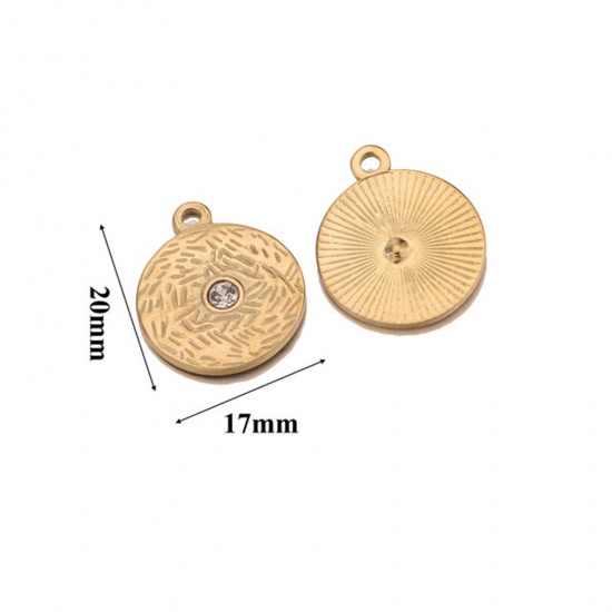 Image de Breloques en 304 Acier Inoxydable Rond Plaqué Or 18K 20mm x 17mm , 1 Pièce