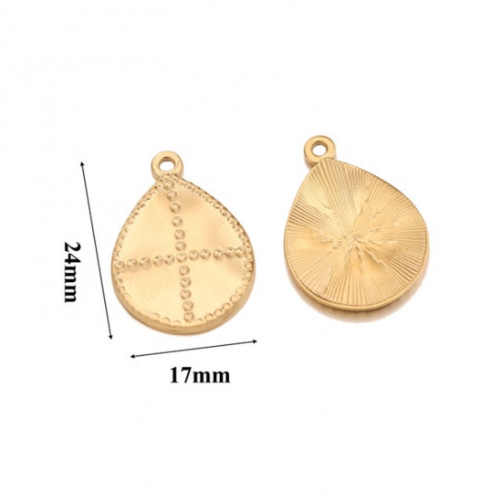 Image de Breloques en 304 Acier Inoxydable Goutte d'Eau Plaqué Or 18K 24mm x 17mm , 1 Pièce