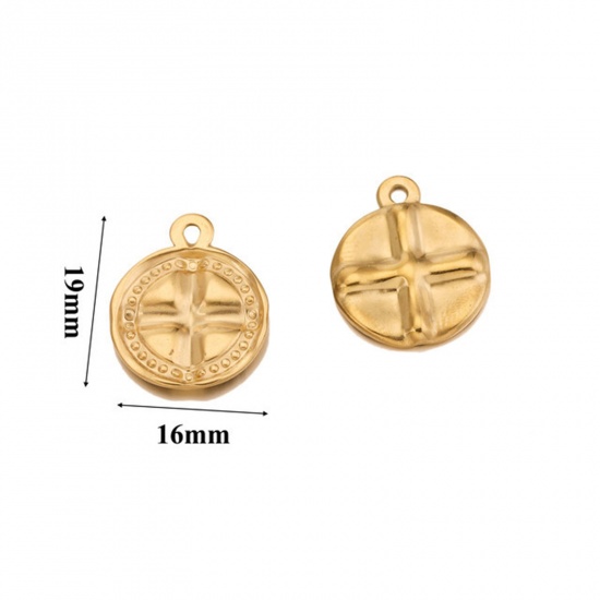 Image de Breloques en 304 Acier Inoxydable Rond Plaqué Or 18K 19mm x 16mm , 1 Pièce