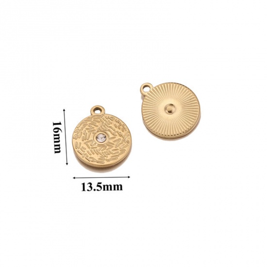 Image de Breloques en 304 Acier Inoxydable Rond Plaqué Or 18K 16mm x 13.5mm , 1 Pièce
