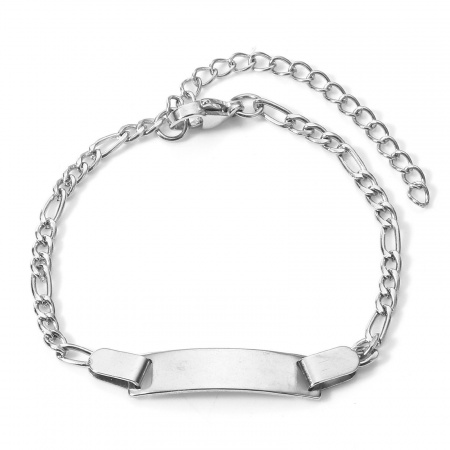 Picture of 304 Stainless Steel Blank Stamping Tags Bracelets Silver Tone For Kids Children 15.5cm(6 1/8") long, 1 Piece