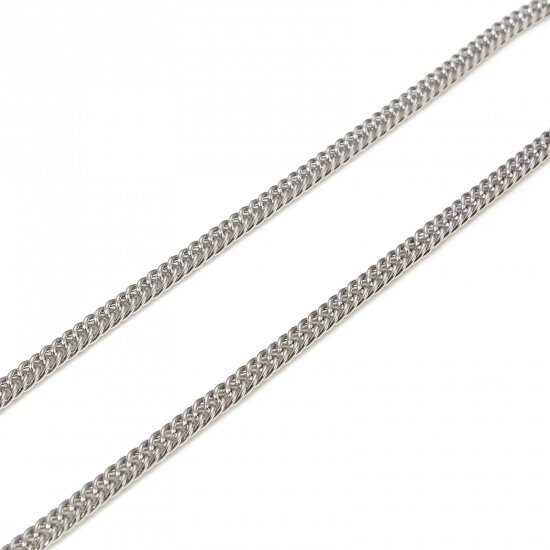 Picture of 304 Stainless Steel Curb Link Chain For Handmade DIY Jewelry Making Findings Silver Tone 4.4mm, 1 Roll (Approx 3 M/Roll)