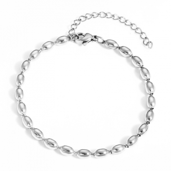 Picture of 304 Stainless Steel Ball Chain Bracelets Silver Tone With Lobster Claw Clasp And Extender Chain 17cm(6 6/8") long, 1 Piece