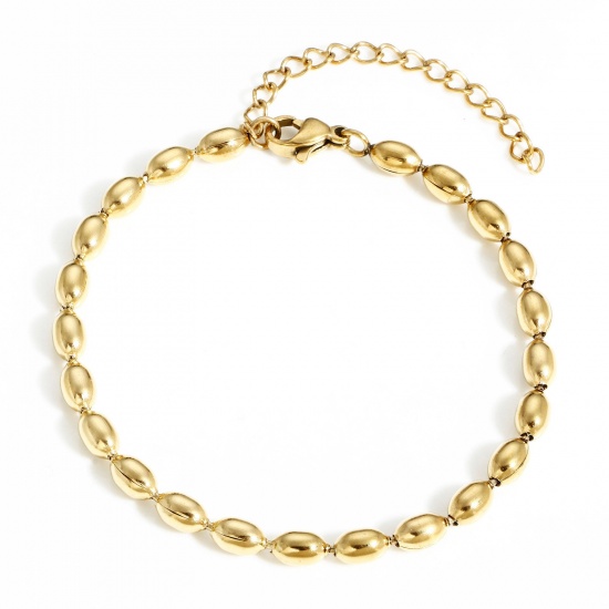 Picture of 304 Stainless Steel Ball Chain Bracelets Gold Plated With Lobster Claw Clasp And Extender Chain 17cm(6 6/8") long, 1 Piece