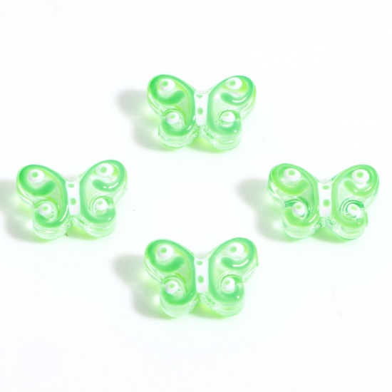 Picture of Lampwork Glass Insect Beads For DIY Charm Jewelry Making Butterfly Animal Green Enamel About 15mm x 10mm, Hole: Approx 1mm, 5 PCs