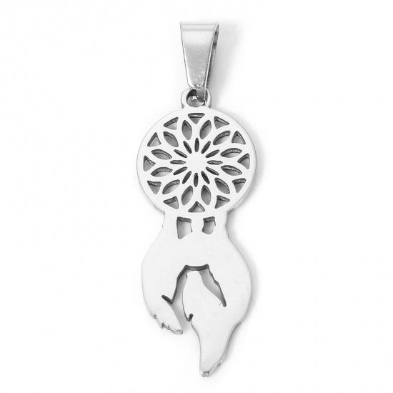 Image de Pendentifs en 304 Acier Inoxydable Élégant Attrapeur de Rêves Argent Mat 3cm x 1.2cm , 1 Pièce