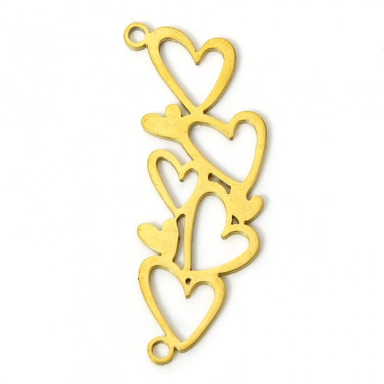Picture of 304 Stainless Steel Stylish Pendants Gold Plated Heart Hollow 3.2cm x 1.2cm, 2 PCs