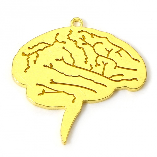 Immagine di 2 Pz Placcatura Sottovuoto 304 Acciaio Inossidabile Medico Ciondoli Oro Placcato Cervello 17mm x 15mm