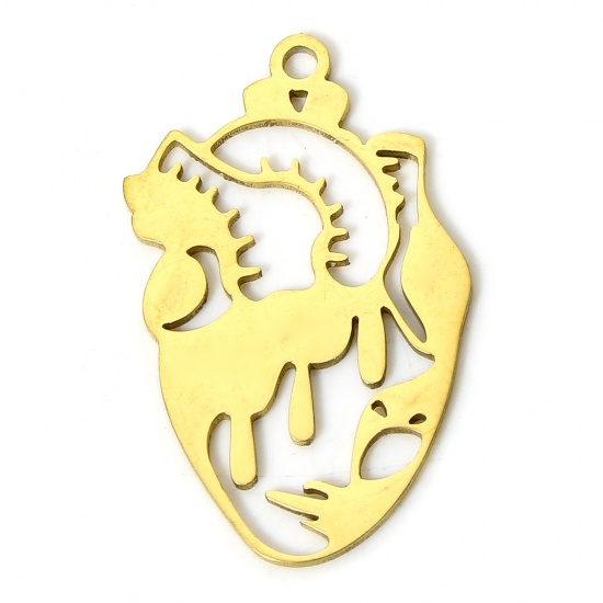 Picture of 304 Stainless Steel Medical Charms Gold Plated Anatomical Human Heart 2.6cm x 1.7cm, 2 PCs