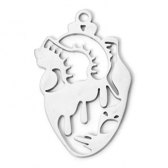 Picture of 304 Stainless Steel Medical Charms Silver Tone Anatomical Human Heart 2.6cm x 1.7cm, 2 PCs
