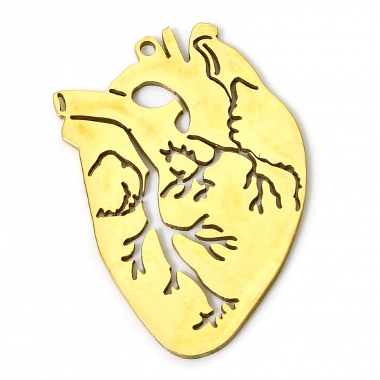 Picture of 304 Stainless Steel Medical Charms Gold Plated Anatomical Human Heart 2.8cm x 2.1cm, 2 PCs