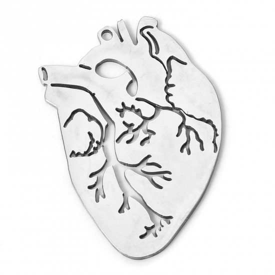 Picture of 304 Stainless Steel Medical Charms Silver Tone Anatomical Human Heart 2.8cm x 2.1cm, 2 PCs