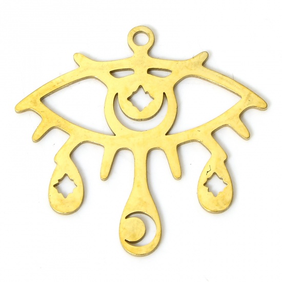 Picture of 304 Stainless Steel Stylish Charms Gold Plated Eye Moon 2.8cm x 2.6cm, 2 PCs