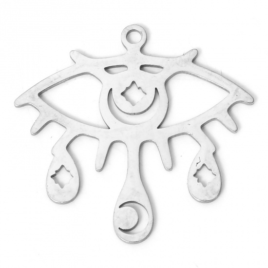 Picture of 304 Stainless Steel Stylish Charms Silver Tone Eye Moon 2.8cm x 2.6cm, 2 PCs