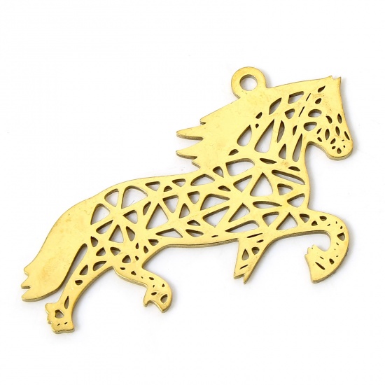 Picture of 304 Stainless Steel Origami Pendants Gold Plated Horse Animal 4cm x 3cm, 2 PCs