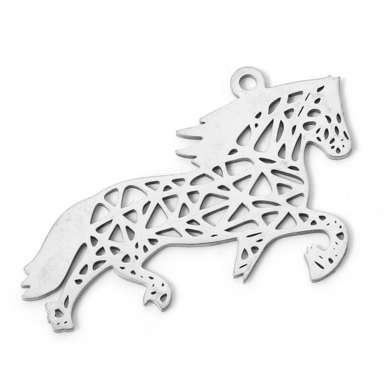 Immagine di 304 Acciaio Inossidabile Origami Ciondoli Cavallo Tono Argento 4cm x 3cm, 2 Pz