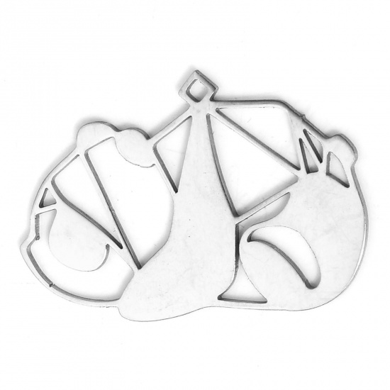 Picture of 304 Stainless Steel Origami Charms Silver Tone Panda Animal 2.8cm x 1.9cm, 2 PCs
