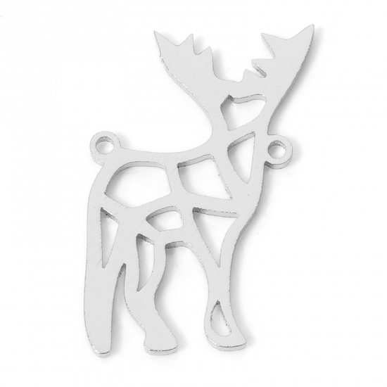 Picture of 304 Stainless Steel Origami Charms Silver Tone Deer Animal 1.8cm x 1cm, 2 PCs