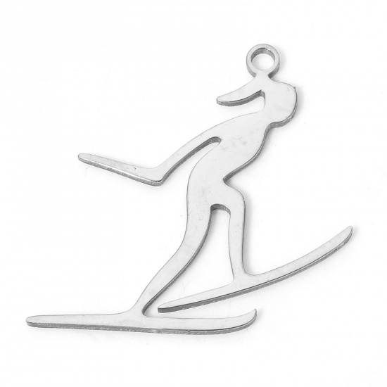 Picture of 304 Stainless Steel Sport Charms Silver Tone Ski Board Woman 2.5cm x 2cm, 2 PCs