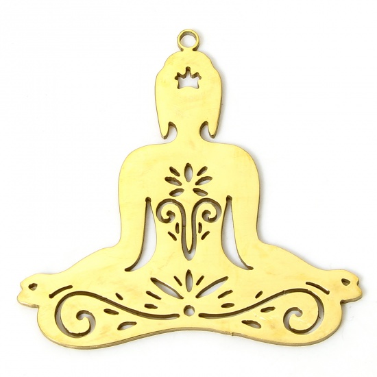 Picture of 304 Stainless Steel Stylish Pendants Gold Plated Yoga 3.5cm x 3.3cm, 2 PCs