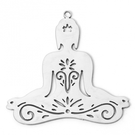 Picture of 304 Stainless Steel Stylish Pendants Silver Tone Yoga 3.5cm x 3.3cm, 2 PCs
