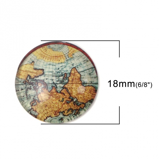 Immagine di Glass Dome Seals Cabochon Round Flatback Multicolor World Map Pattern 18mm Dia, 30 PCs