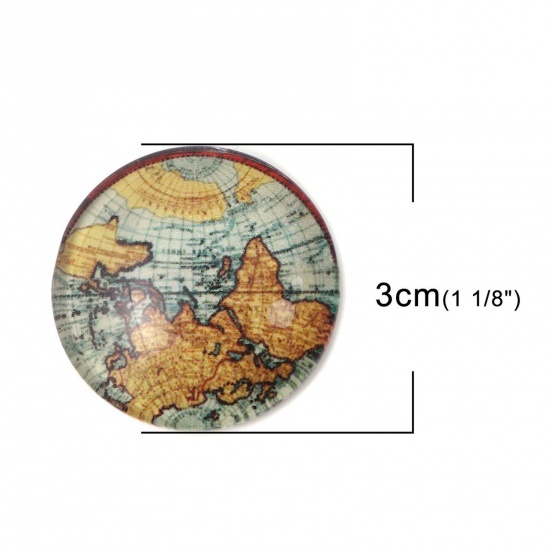 Picture of 20 PCs Glass Dome Seals Cabochon Round Flatback Multicolor World Map Pattern 30mm Dia