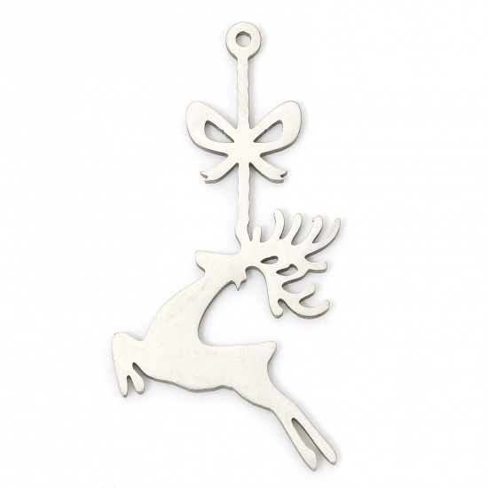 Picture of 304 Stainless Steel Simple Pendants Silver Tone Deer Animal 3.1cm x 1.7cm, 3 PCs