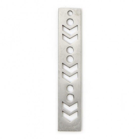 Picture of 304 Stainless Steel Simple Pendants Silver Tone Rectangle Arrowhead Hollow 3.1cm x 0.6cm, 3 PCs