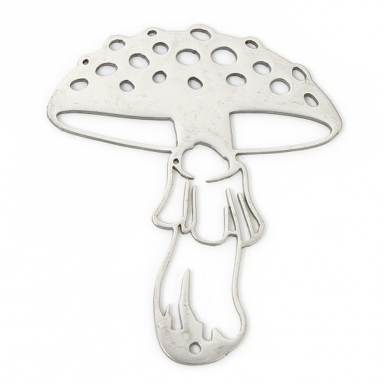 Picture of 304 Stainless Steel Simple Pendants Silver Tone Mushroom 3.5cm x 3.3cm, 3 PCs
