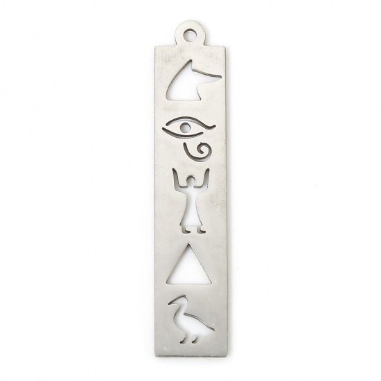 Picture of 304 Stainless Steel Religious Pendants Silver Tone Rectangle The Eye Of Horus Hollow 3.5cm x 0.7cm, 3 PCs