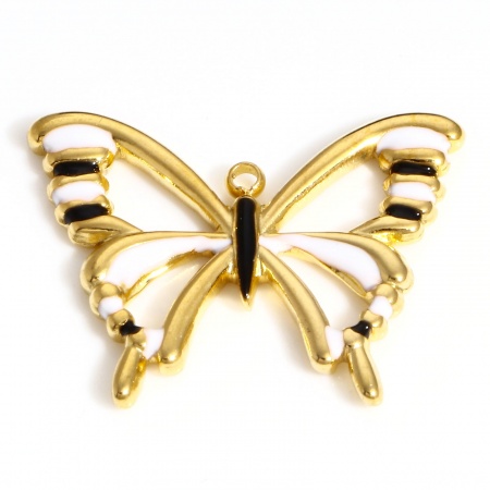 Picture of 304 Stainless Steel Insect Charms 18K Gold Color Multicolor Dragonfly Animal Butterfly Enamel