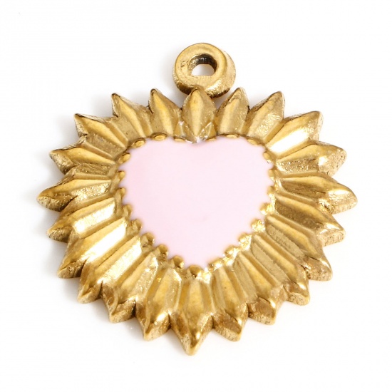 Immagine di 304 Acciaio Inossidabile San Valentino Charms Cuore Oro Placcato Rosa Smalto 23mm x 20mm, 1 Pz