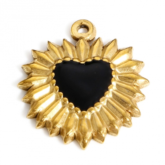 Imagen de 304 Acero Inoxidable día de San Valentín Colgantes Charms Corazón Chapado en Oro Negro Esmalte 23mm x 20mm, 1 Unidad