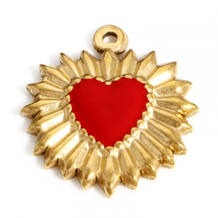 Picture of 304 Stainless Steel Valentine's Day Charms Gold Plated Multicolor Heart Evil Eye Enamel