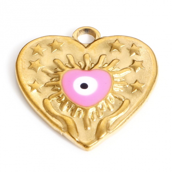 Imagen de 304 Acero Inoxidable día de San Valentín Colgantes Charms Corazón Chapado en Oro Rosado Mal de ojo Esmalte 17.5mm x 17mm, 1 Unidad