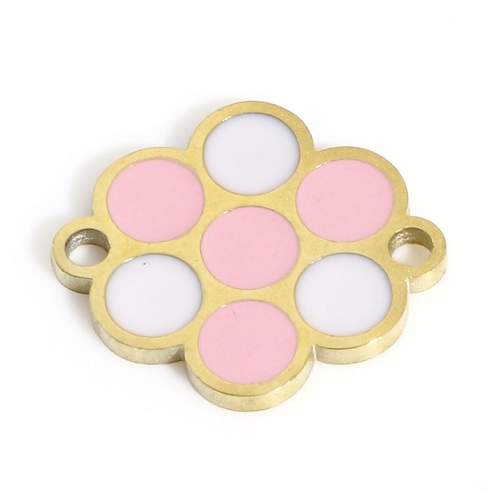 Image de 2 Pcs Breloques en 316 Acier Inoxydable Placage sous Vide PVD Respectueux de l'Environnement Collection Végétale Plaqué Or Véritable 18K Fleurs Émail 12.5mm x 11mm