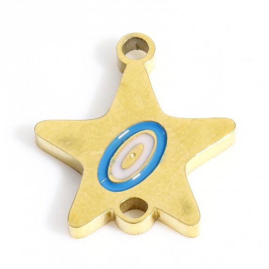Picture of 316 Stainless Steel Galaxy Connectors Charms Pendants Gold Plated Pentagram Star Enamel 13mm x 12mm, 2 PCs