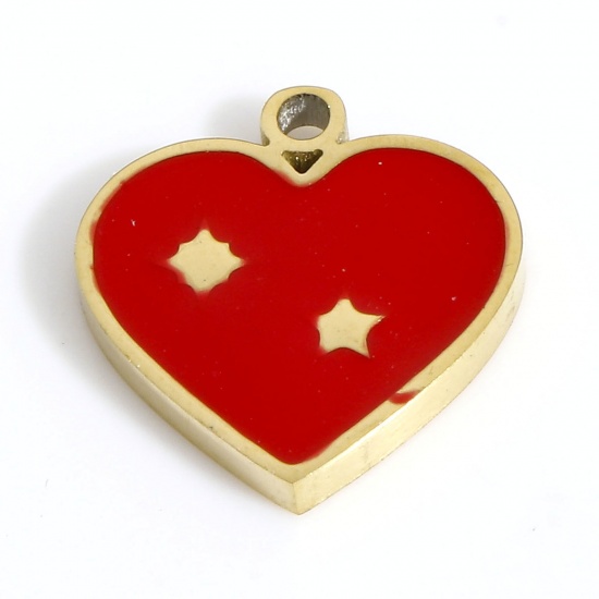 Picture of 2 PCs Eco-friendly PVD Vacuum Plating 316 Stainless Steel Valentine's Day Charms 18K Real Gold Plated Heart Enamel 10.5mm x 10mm