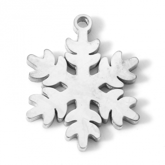 Imagen de 304 Acero Inoxidable Colgantes Charms Copo de nieve Navidad Tono de Plata 19mm x 15mm, 5 Unidades