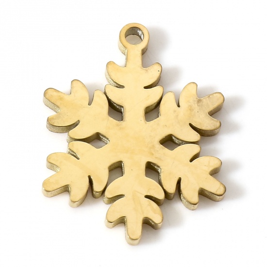 Imagen de 5 Unidades Recubrimiento al Vacío PVD Ecológico 304 Acero Inoxidable Colgantes Chapado en Oro Copo de nieve Navidad 19mm x 15mm