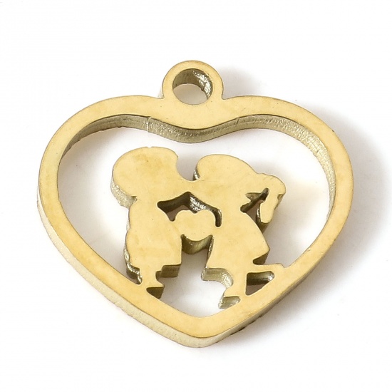 Imagen de 5 Unidades Enchapado al Vacío 304 Acero Inoxidable Colgantes Corazón Chapado en Oro Novios Hueco 13mm x 13mm
