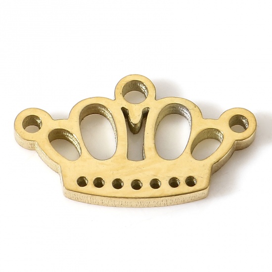 Imagen de 5 Unidades Enchapado al Vacío 304 Acero Inoxidable Colgantes Corona Chapado en Oro Hueco 15mm x 8.5mm