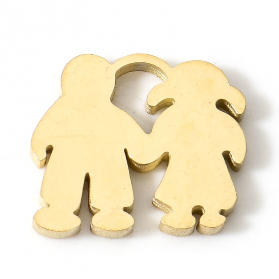 Bild von 5 Stück Vakuumbeschichtung 304 Edelstahl Valentinstag Charms Liebespaar Vergoldet 13mm x 12mm
