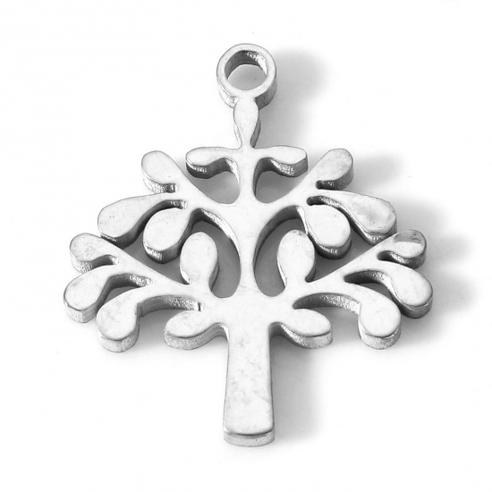Bild von 304 Edelstahl Flora Kollektion Charms Baum Silberfarbe 16mm x 14mm, 5 Stück