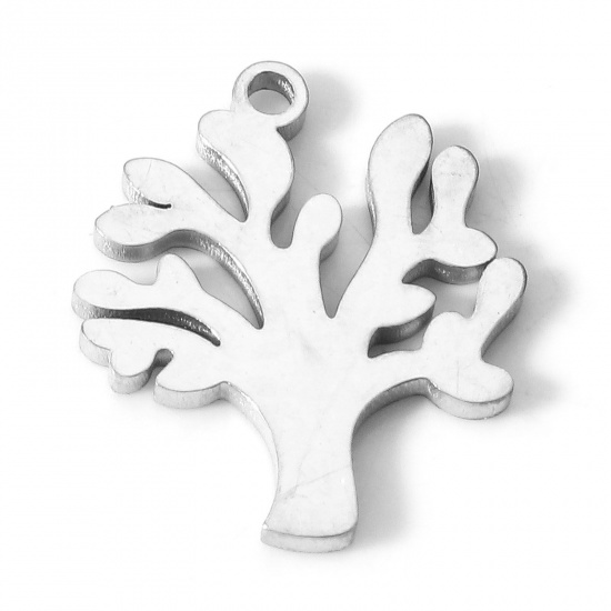 Image de Breloques en 304 Acier Inoxydable Collection Végétale Arbre Argent Mat 17mm x 14mm , 5 Pcs