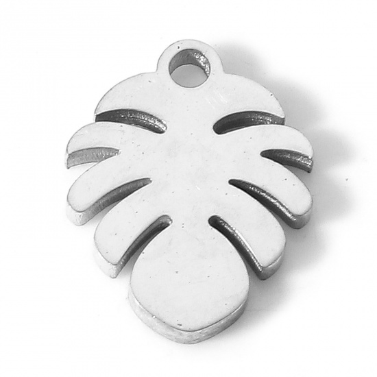Bild von 304 Edelstahl Flora Kollektion Charms Silberfarbe Monstera Blatt 12mm x 9.5mm, 5 Stück