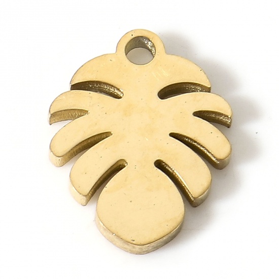Bild von 5 Stück Umweltfreundliche PVD-Vakuumbeschichtung 304 Edelstahl Flora Kollektion Charms Vergoldet Monstera Blatt 12mm x 9.5mm