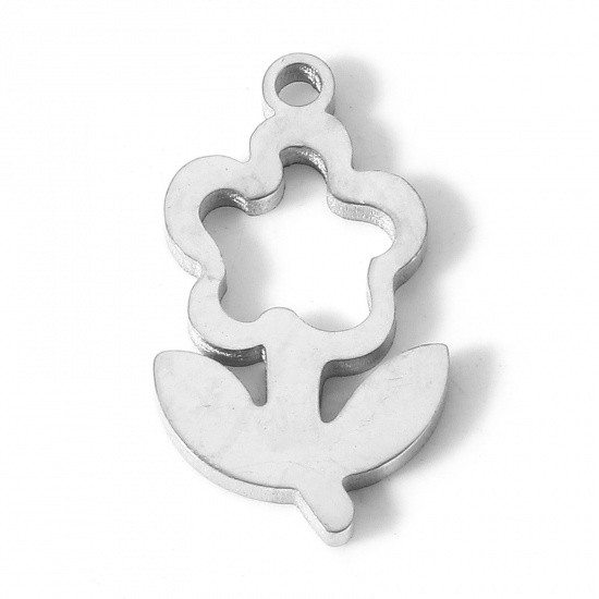 Picture of 304 Stainless Steel Flora Collection Charms Silver Tone Flower 17.5mm x 10mm, 5 PCs